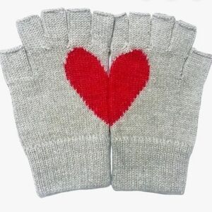 YAPA Alpaca Fingerless Gloves with Red Heart - One Size